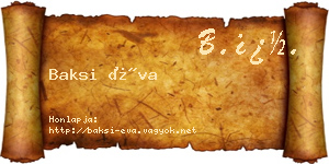 Baksi Éva névjegykártya