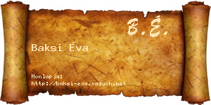 Baksi Éva névjegykártya
